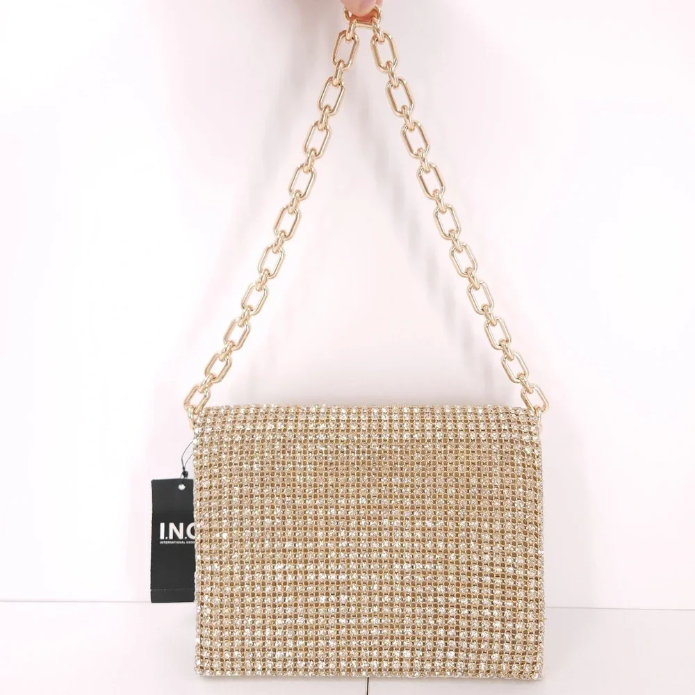 I.N.C Diamond Mesh East West Clutch Classic Gold‎ Chain Strap Magnetic Snap
